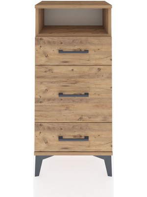 Dienni Arges Komodin Tek Raflı 3 Çekmeceli 44X30X96 Çam-Çam