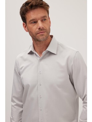 Tudors Erkek Regular Fit Klasik Kesim Pamuklu Düz Açık Gri Gömlek