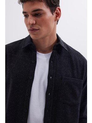 Tudors Erkek Regular Fit Klasik Kesim Düz Cepli Koyu Antrasit Oduncu Gömlek