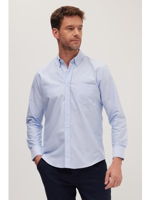 Tudors Erkek Regular Fit Klasik Kesim Premium Oxford %100 Pamuk Mavi Gömlek