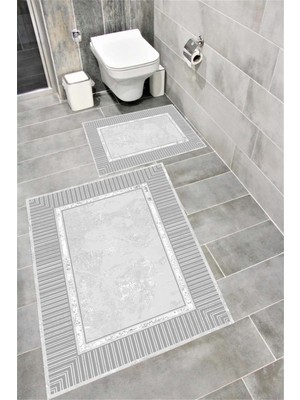 Home Kaymaz Tabanlı Suya Dayanıklı Dijital Baskılı Banyo Paspası Takımı | Bordo Halı 1672