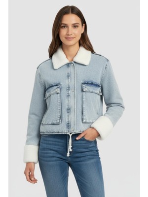 Manga Moda Kürklü Denim Mont M4712 Kar Yıkama