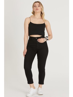 SUR Manga Moda Yüksek Bel Skinny Pantolon M1213 Siyah