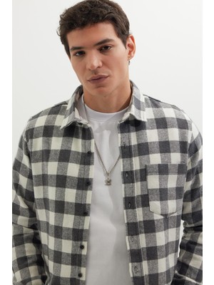 Tudors Erkek Slim Fit Dar Kesim Uzun Kollu Cepli Kareli Dama Desenli Kışlık Oduncu Gömlek