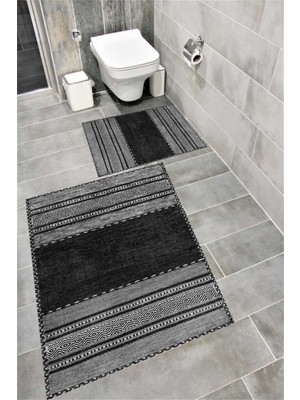 Home Kaymaz Tabanlı Suya Dayanıklı Dijital Baskılı Banyo Paspası Takımı | Bordo Halı 1634