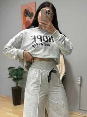 Kadın Uzun Kollu Nope Baskılı Beli Ribanalı Ikili Takım