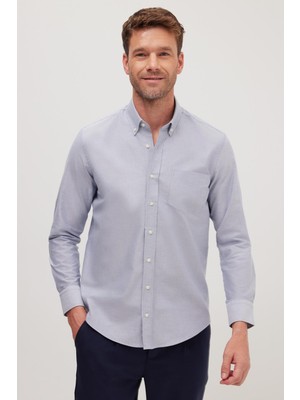 Tudors Erkek Regular Fit Klasik Kesim Premium Oxford %100 Pamuk Lacivert Gömlek
