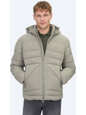 Kip Haki Regular Fit Kapüşonlu Casual Dokuma Mont