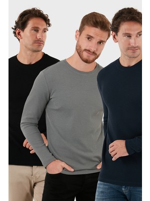 Buratti Pamuklu Bisklet Yaka Normal Kalıp Basic 3'lü Paket Sweat Erkek SWEAT 5905073S3