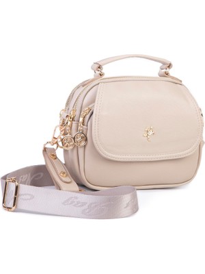 Nas Bag Kadın Mini Çok Gözlü El ve Çapraz Çanta Kum