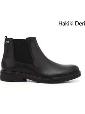 Gönderi(r) Erkek Siyah Hakiki Deri Fermuarlı Chelsea Bot