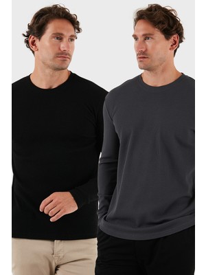 Buratti Pamuklu Bisiklet Yaka Normal Kalıp Basic 2'li Paket Sweat Erkek SWEAT 5905073S2