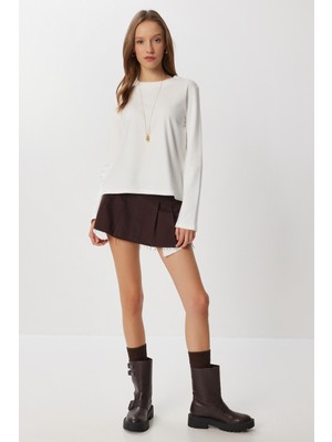 Happiness İstanbul Basic Pamuklu Örme Bluz LUB0271 Ekru