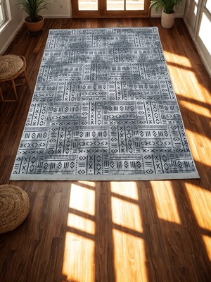 NarStore Home Iskandinav Desen Saçaklı Gri Kaymaz Taban Yıkanabilir Kesme Yolluk Halı