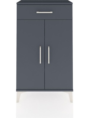 Dienni Arges Komodin 2 Raflı Tek Çekmeceli 2 Kapaklı 60X30X106 Antrasit-Antrasit
