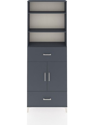 Dienni Arges Dolap 5 Raflı 2 Çekmeceli 2 Kapaklı 88X30X243 Antrasit-Antrasit