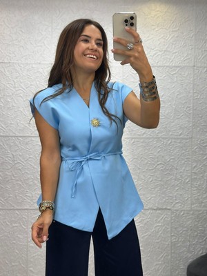 İnpoema Güneş Düğmeli Mavi Yelek