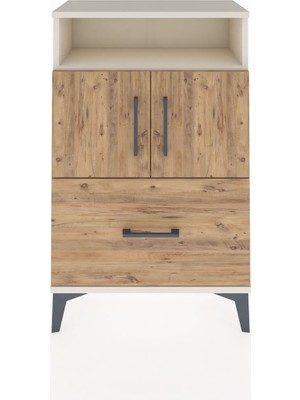 Dienni Arges Komodin 2 Raflı Tek Çekmeceli 2 Kapaklı 60X30X96 Aytaşı-Çam