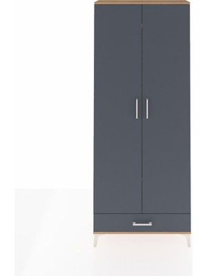Dienni Arges Dolap 3 Raflı Tek Çekmeceli Tek Askılı 88X30X221 Çam-Antrasit