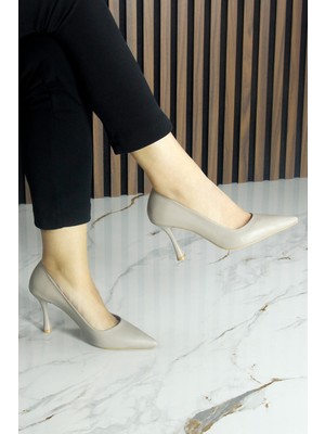 Erkan Saçmacı Suzanna Vizon Hakiki Dana Derisi Sivri Burun Klasik İnce Topuklu Ayakkabı