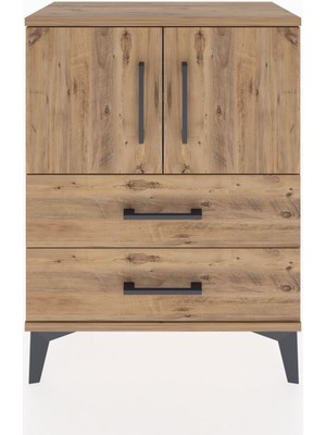 Dienni Arges Komodin 2 Raflı 2 Çekmeceli 2 Kapaklı 60X30X80 Çam-Çam