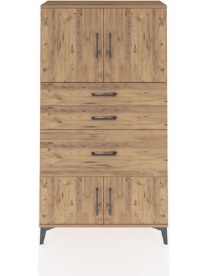 Dienni Arges Dolap 2 Raflı 3 Çekmeceli 4 Kapaklı 88X30X163 Çam-Çam