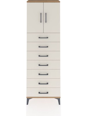 Dienni Arges Dolap 2 Raflı 7 Çekmeceli 2 Kapaklı 60X30X182 Çam-Aytaşı