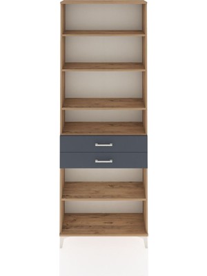 Dienni Arges Dolap 5 Raflı 2 Çekmeceli 88X30X243 Çam-Antrasit