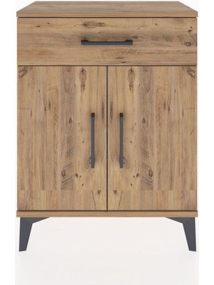 Dienni Arges Komodin Tek Raflı Tek Çekmeceli 2 Kapaklı 60X30X80 Çam-Çam