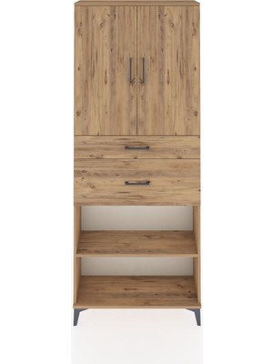 Dienni Arges Dolap 4 Raflı 2 Çekmeceli 2 Kapaklı 88X30X221 Çam-Çam