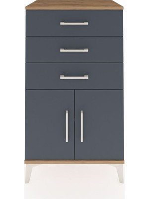 Dienni Hyperion Komodin Tek Raflı 3 Çekmeceli 2 Kapaklı 60X44X106 Çam-Antrasit