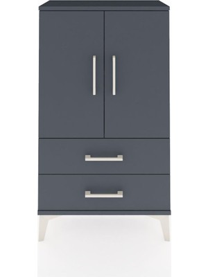 Dienni Arges Komodin 2 Raflı 2 Çekmeceli 2 Kapaklı 60X30X106 Antrasit-Antrasit