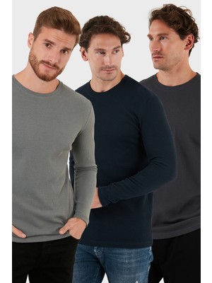 Buratti Pamuklu Bisklet Yaka Normal Kalıp Basic 3'lü Paket Sweat Erkek SWEAT 5905073S3