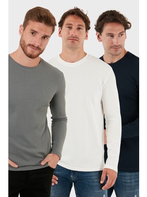 Buratti Pamuklu Bisklet Yaka Normal Kalıp Basic 3'lü Paket Sweat Erkek SWEAT 5905073S3