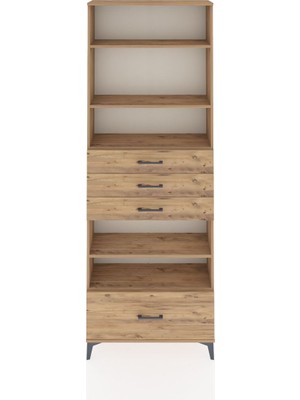 Dienni Arges Dolap 5 Raflı 4 Çekmeceli 88X30X243 Çam-Çam