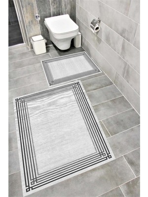 Home Kaymaz Tabanlı Suya Dayanıklı Dijital Baskılı Banyo Paspası Takımı | Bordo Halı 1478