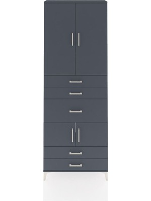 Dienni Arges Dolap 4 Raflı 5 Çekmeceli 4 Kapaklı 88X30X243 Antrasit-Antrasit