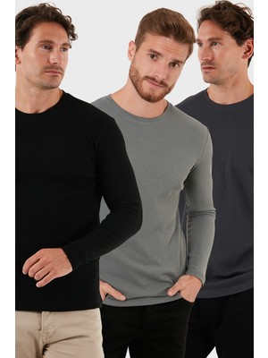 Buratti Pamuklu Bisklet Yaka Normal Kalıp Basic 3'lü Paket Sweat Erkek SWEAT 5905073S3