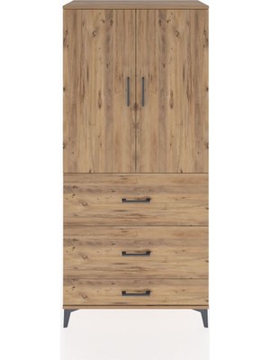 Dienni Hyperion Dolap 3 Raflı 3 Çekmeceli 2 Kapaklı 88X44X195 Çam-Çam