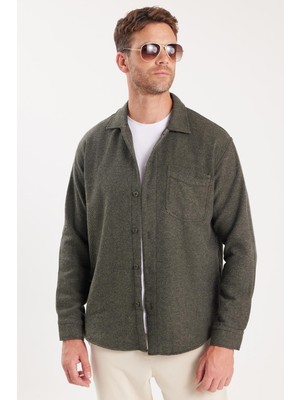Tudors Erkek Relax Fit Rahat Kesim Oduncu Tek Cepli Armürlü Haki Apaş Yaka Kışlık Gömlek