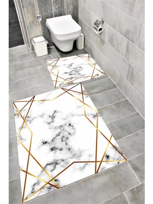 Home Su Emici Yumuşak Kaymaz Taban Sünger Dolgulu Yıkanabilir Dekoratif Banyo Paspası Takımı Platingold