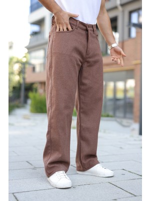Comstar Erkek Yüksek Bel Bol Paça Günlük Kahve Baggy Pantolon