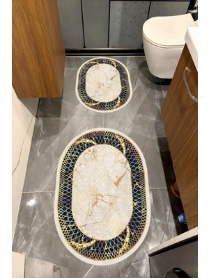 Home Su Emici Yumuşak Kaymaz Taban Sünger Dolgulu Yıkanabilir Dekoratif Banyo Paspası Takımı 1169OVAL