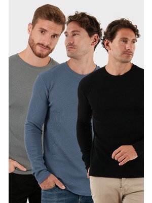 Buratti Pamuklu Bisklet Yaka Normal Kalıp Basic 3'lü Paket Sweat Erkek SWEAT 5905073S3