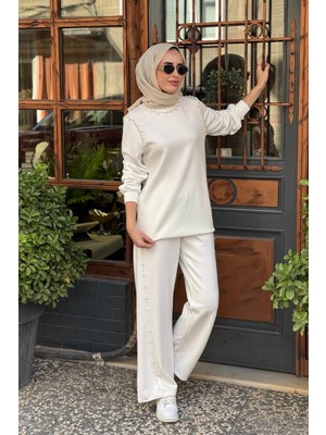 Moor Inci Detaylı Pantolonlu Takım 25W4008 Ekru