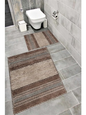 Home Kaymaz Tabanlı Suya Dayanıklı Dijital Baskılı Banyo Paspası Takımı | Bordo Halı 1635