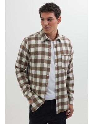 Tudors Erkek Slim Fit Dar Kesim Uzun Kollu Cepli Kareli Dama Desenli Kışlık Oduncu Gömlek