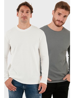 Buratti Pamuklu Bisiklet Yaka Normal Kalıp Basic 2'li Paket Sweat Erkek SWEAT 5905073S2