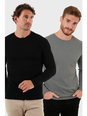 Buratti Pamuklu Bisiklet Yaka Normal Kalıp Basic 2'li Paket Sweat Erkek SWEAT 5905073S2