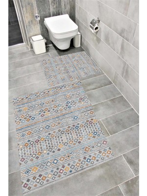 Home Kaymaz Tabanlı Suya Dayanıklı Dijital Baskılı Banyo Paspası Takımı | Bordo Halı 1599